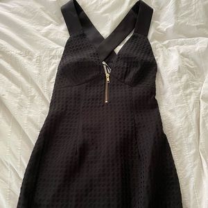 Black slit dress cross back knee length